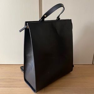 Haerfest Maya Black Leather Backpack with Gold Hardware